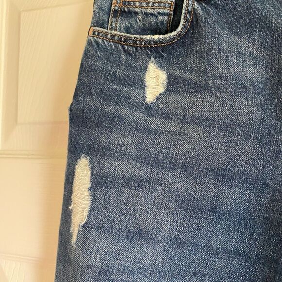 Zara Size 00 Dark Wash Distressed Jeans Straight Leg - Picture 5 of 8